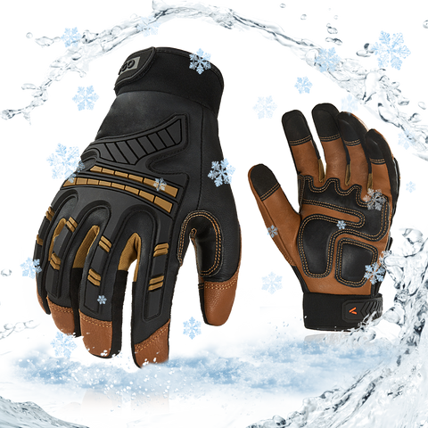 VGO  -4℉ or above Winter Waterproof High Dexterity Heavy Duty Mechanic Glove, Rigger Glove, Anti-vibration, Anti-abrasion, Touchscreen (GA8954FW-BRO)