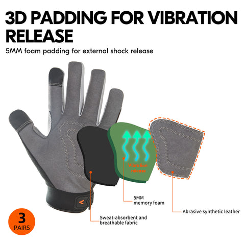 VGO 3Pairs Safety Work Gloves,Builder Gloves,Gardening Gloves,Light Duty Mechanic Gloves(SL7584)