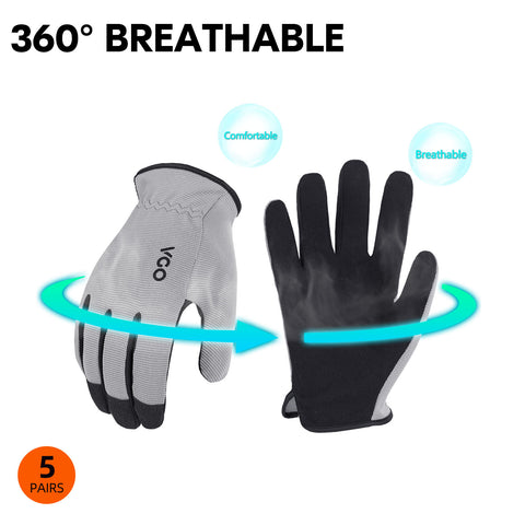 VGO 5-Pairs Multi-Functional Safety Work Gloves, Builder Gloves, Gardening Gloves, Light Duty Gloves, Value Pack (5 Colors, AL8736)