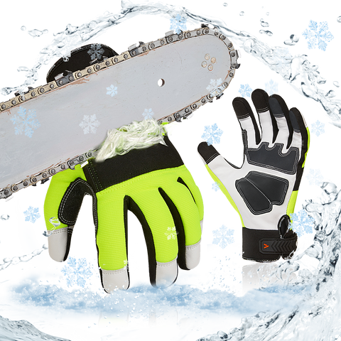 VGO 0°C/32°F COLDPROOF Winter Chainsaw Gloves, 12-Layer Chainsaw Protection, Safety leather Work Gloves, Mechanic Gloves(Green, GA8912FW)