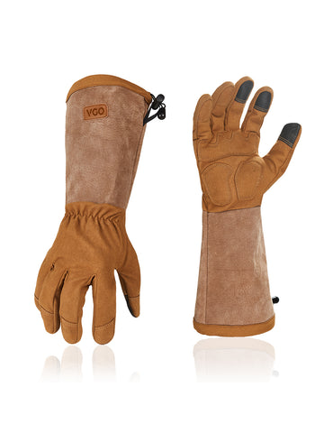 Vgo 1Pair Men/Women's Extra-Long Leather Gardening Gloves, Gauntlet with Adjustable Cuff, Puncture & Thorn Proof, Touchscreen (SL6592-M/W, SL7445)