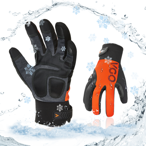 VGO 1Pair -20℃/-4°F Warm Winter Mechanic Gloves, Cold Weather Waterproof Safety Work Gloves,Cold Storage or Freezer Use,3M Thinsulate Lining,Touchscreen(SL8777FW-ORA)