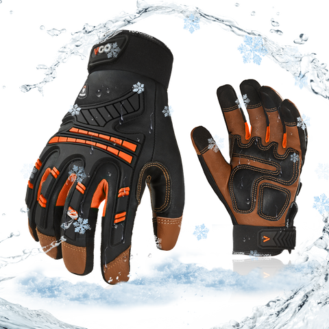 VGO  -4℉ or above Winter Waterproof High Dexterity Heavy Duty Mechanic Glove, Rigger Glove, Anti-vibration, Anti-abrasion, Touchscreen (GA8954FW-ORA)