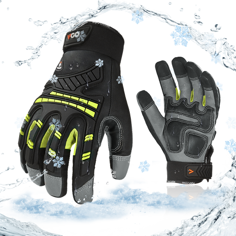 VGO  -4℉ or above Winter Waterproof High Dexterity Heavy Duty Mechanic Glove, Rigger Glove, Anti-vibration, Anti-abrasion, Touchscreen (GA8954FW-GRE)