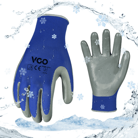 VGO 1/2Pairs Winter Gloves,Cold Weather Safety Work Gloves,Cold Storage or Freezer Use,Outdoor Heavy Duty,Double Lining,Nitrile Coated (NT2110FLWP-BLU)