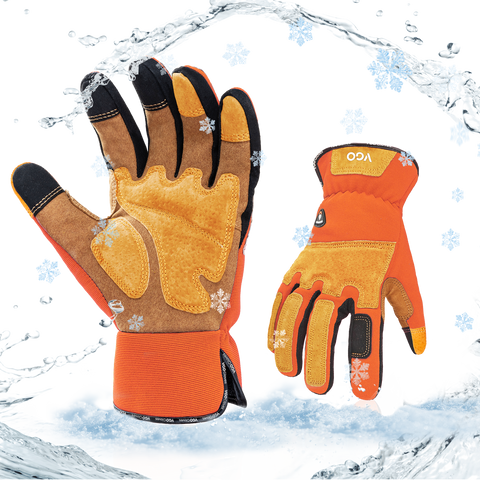 VGO 1Pair 0℃/32°F Winter Gardening Gloves Men,Safety Work Gloves,Puncture-proof,Thornproof,Touchscreen(SL7475FLWP-ORA)