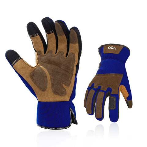 VGO 1Pair 0℃/32°F Winter Gardening Gloves Men,Safety Work Gloves,Puncture-proof,Thornproof,Touchscreen(SL7475FLWP-BLU)