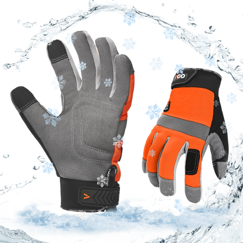 Vgo 1Pair 5℃/41°F Winter Work Gloves Men, Cold Weather Waterproof Safety Work Gloves,Cold Storage or Freezer Glove, Touchscreen(SL7584FLWP-ORA)