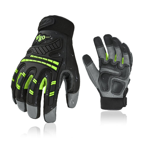 Vgo... Heavy Duty Work Gloves Men,Goat Leather,Water Repellent,Rigger Gloves,Anti-Vibration,Touchscreen (Brown,GA8954)