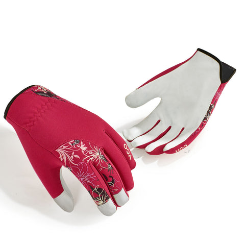 VGO 1-Pair Women's Gardening Gloves - Synthetic leather or Premium Goat Leather Work Gloves with Thornproof&Non-Slip Grip, Breathable Floral Design, Ergonomic Fit for Pruning, Landscaping,Outdoor(GA7444/SL7443)