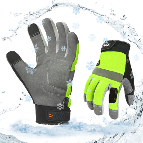 Vgo 1Pair 5℃/41°F Winter Work Gloves Men, Cold Weather Waterproof Safety Work Gloves,Cold Storage or Freezer Glove, Touchscreen(SL7584FLWP-GRE)