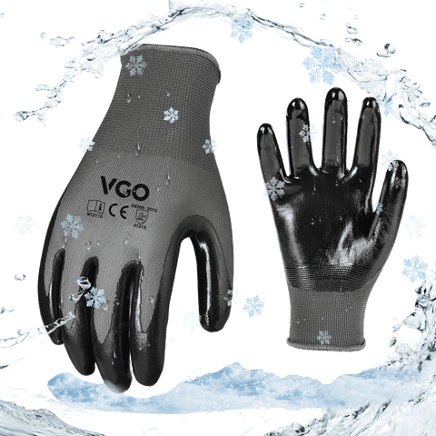 VGO 1/2Pairs Winter Gloves,Cold Weather Safety Work Gloves,Cold Storage or Freezer Use,Outdoor Heavy Duty,Double Lining,Nitrile Coated (NT2110FLWP-GRA)
