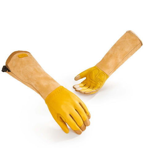 VGO 1 Pair Premium Cow Grain Leather Extra-long Cuff Thornproof, Anti-abrasion, Anti-Impact Gardening Gloves(CA9659-M/CA1013)