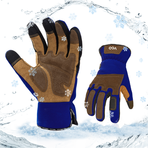 VGO 1Pair 0℃/32°F Winter Gardening Gloves Men,Safety Work Gloves,Puncture-proof,Thornproof,Touchscreen(SL7475FLWP-BLU)