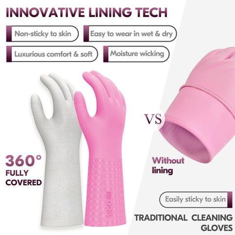 VGO 1 Pair Reusable Household Gloves Infused with Aromas, Innovative Lined Dishwashing Gloves, 3 Times durability Cleaning Gloves, Long Sleeves Kitchen Gloves, Cleaning, Working, Painting, Gardening, Pet Care, Multiple functional gloves(TP1117-PIN)