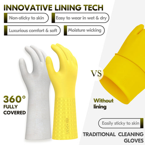 VGO 1 Pair Reusable Household Gloves Infused with Aromas, Innovative Lined Dishwashing Gloves, 3 Times durability Cleaning Gloves, Long Sleeves Kitchen Gloves, Cleaning, Working, Painting, Gardening, Pet Care, Multiple functional gloves(TP1117-YEL)
