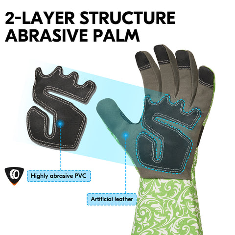 VGO 1 Pair Gardening Gloves Ladies/Men, Safety Work Gloves, Long Sleeves Gauntlet, Puncture Proof, Touchscreen(Green/Blue,AL6608)