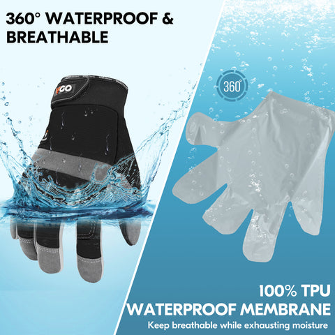 Vgo 1Pair 5℃/41°F Winter Work Gloves Men, Cold Weather Waterproof Safety Work Gloves,Cold Storage or Freezer Glove, Touchscreen(SL7584FLWP-BLA)