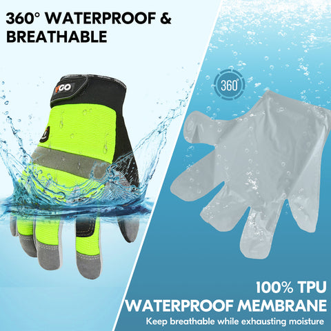 Vgo 1Pair 5℃/41°F Winter Work Gloves Men, Cold Weather Waterproof Safety Work Gloves,Cold Storage or Freezer Glove, Touchscreen(SL7584FLWP-GRE)