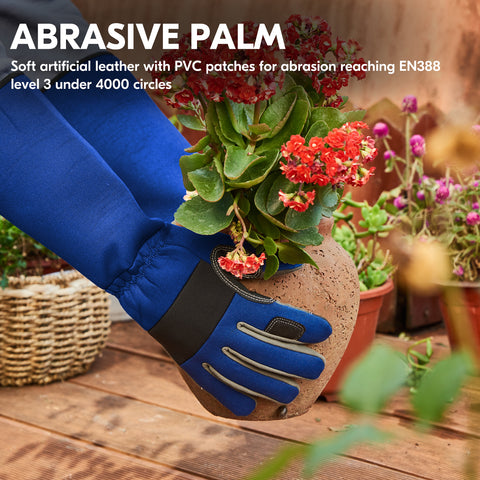 VGO 1 Pair Gardening Gloves Ladies/Men, Safety Work Gloves, Long Sleeves Gauntlet, Puncture Proof, Touchscreen(Green/Blue,AL6608)