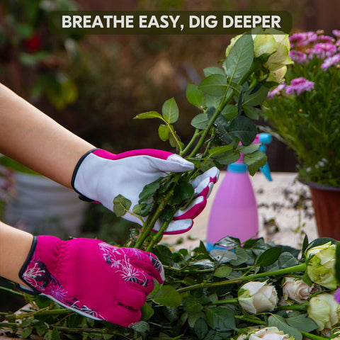 VGO 1-Pair Women's Gardening Gloves - Synthetic leather or Premium Goat Leather Work Gloves with Thornproof&Non-Slip Grip, Breathable Floral Design, Ergonomic Fit for Pruning, Landscaping,Outdoor(GA7444/SL7443)