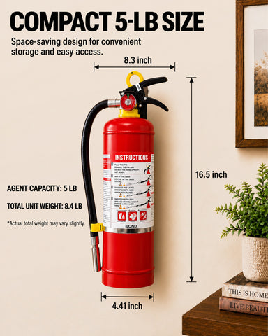 ILOND ABC Dry Chemical Fire Extinguisher, 5 LB, Compact Fire Extinguisher for Home, Office & Vehicle, Easy-Grip Handle, for Electrical, Grease & Common Fires