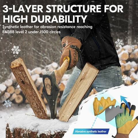 VGO 1Pair -20℃/-4°F Waterproof Winter Work Gloves Cold Weather Waterproof Work Gloves Waterproof Insulated Gloves(SL7761FLWP)