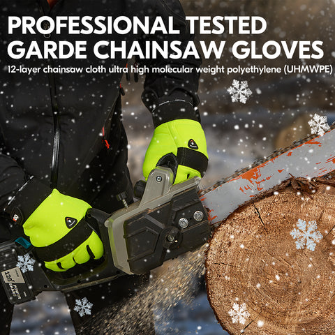VGO 0°C/32°F COLDPROOF Winter Chainsaw Gloves, 12-Layer Chainsaw Protection, Safety leather Work Gloves, Mechanic Gloves(Green, GA8912FW)