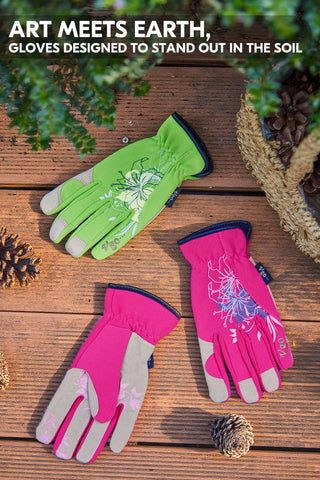 VGO 1-Pair Women's Gardening Gloves - Synthetic leather or Premium Goat Leather Work Gloves with Thornproof&Non-Slip Grip, Breathable Floral Design, Ergonomic Fit for Pruning, Landscaping,Outdoor(GA7444/SL7443)