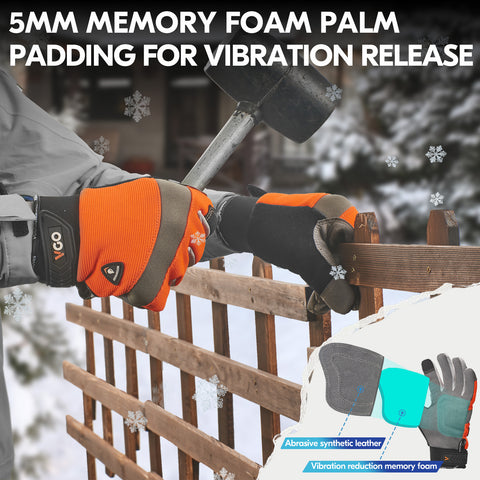 Vgo 1Pair 5℃/41°F Winter Work Gloves Men, Cold Weather Waterproof Safety Work Gloves,Cold Storage or Freezer Glove, Touchscreen(SL7584FLWP-ORA)