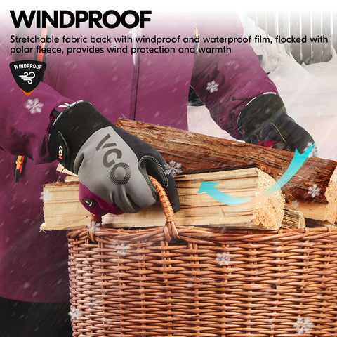 VGO 1Pair -20℃/-4°F Warm Winter Mechanic Gloves, Cold Weather Waterproof Safety Work Gloves,Cold Storage or Freezer Use,w/3M Thinsulate Lining,Touchscreen(SL8777FW-FM)