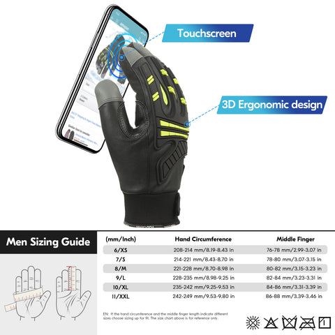 VGO  -4℉ or above Winter Waterproof High Dexterity Heavy Duty Mechanic Glove, Rigger Glove, Anti-vibration, Anti-abrasion, Touchscreen (GA8954FW-GRE)