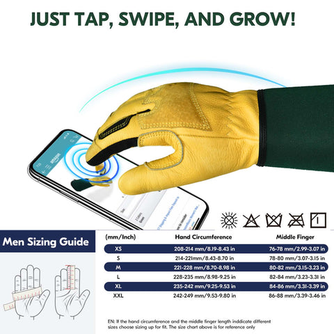 VGO 1 Pair Men/Women's Leather Extra-long Cuff Gardening Gloves, Work Gloves, Puncture-proof, Thornproof, Durability, Touchscreen (Golden Green, CA7472/ Pink White GA9659)