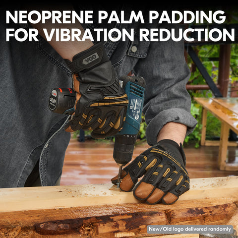 Vgo... Heavy Duty Work Gloves Men,Goat Leather,Water Repellent,Rigger Gloves,Anti-Vibration,Touchscreen (Brown,GA8954)