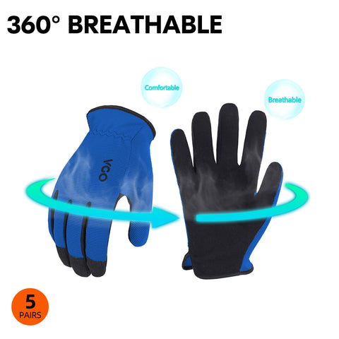 VGO 5-Pairs High Performance for Men, Multi-Functional Safety Work Gloves, Builder Gloves, Gardening Gloves, Light Duty Gloves, Value Pack (5 Colors, AL8736)