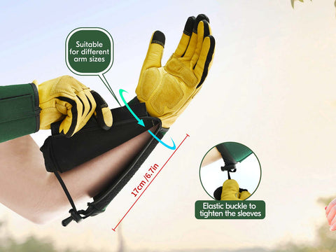 VGO 1 Pair Men/Women's Leather Extra-long Cuff Gardening Gloves, Work Gloves, Puncture-proof, Thornproof, Durability, Touchscreen (Golden Green, CA7472/ Pink White GA9659)