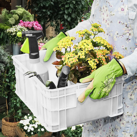 VGO 1-Pair Women's Gardening Gloves - Synthetic leather or Premium Goat Leather Work Gloves with Thornproof&Non-Slip Grip, Breathable Floral Design, Ergonomic Fit for Pruning, Landscaping,Outdoor(GA7444/SL7443)