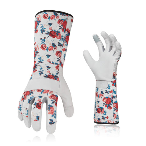VGO 1 Pair Gardening Gloves Ladies, Synthetic leather/Goat leather palm, Safety Work Gloves, Long Sleeves Gauntlet, Puncture Proof, Touchscreen(Green,AL6608/GA9658)