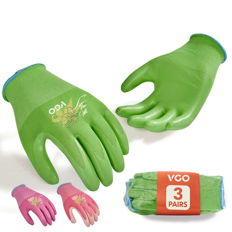 VGO 2/3/5 Pairs Women’s Gardening Gloves -Nitrile/Latex Coated, Machine Washable & Breathable for Outdoor,DIY, Ranch,Camping | Flexible Fit, Value Bundle with Color Choices (NT2110-P/RB6013-P/RB6026-G/RB6026-BR)