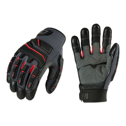 VGO 1 Pair Grained cowhide heavy mechanic work gloves, compatible with touch screen (Blue/Red, CA9730HL)