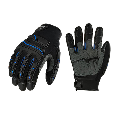 VGO 1 Pair Grained cowhide heavy mechanic work gloves, compatible with touch screen (Blue/Red, CA9730HL)
