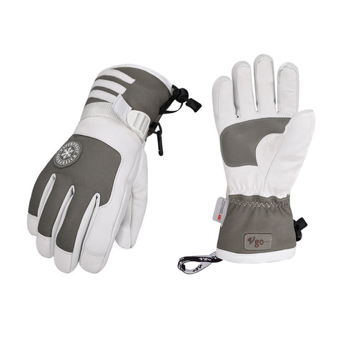 VGO 2 Pairs -4℉ 3M G80 Lined Unisex Goatskin Waterproof Ski Gloves (Ladies, Grey, SF-GA2446FW-W)