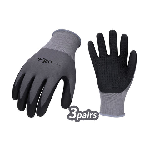 Vgo 3 Pairs Super Light Micro Foam Nitrile Coating Gardening and Work Gloves (Grey,NT5148)