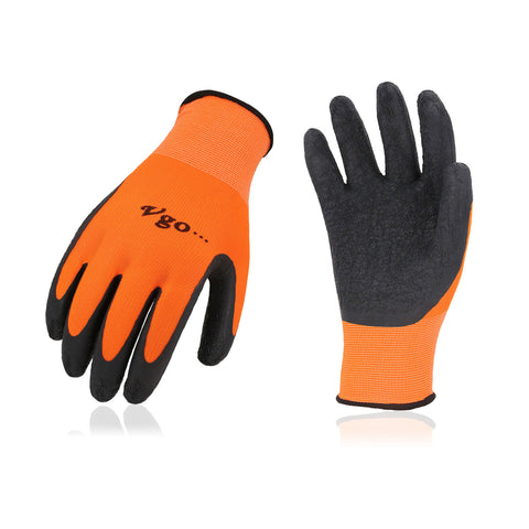 VGO 6 Pairs Latex Rubber Coated Gardening and Work Gloves (RB6023-GO)