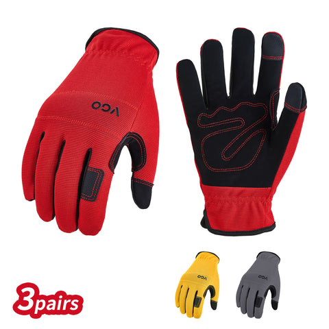 VGO Safety Work Gloves, Builder Gloves, Gardening Gloves, Light Duty Mechanic Gloves (Red/Grey/Yellow,NB7581)
