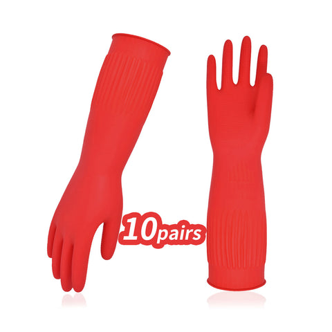 VGO 3/10 Pairs Dishwashing Gloves, Reusable Household Gloves, Kitchen Gloves, Long Sleeve, Thick Latex, Cleaning, Washing, Working, Painting, Gardening, Pet Care (RB2143)