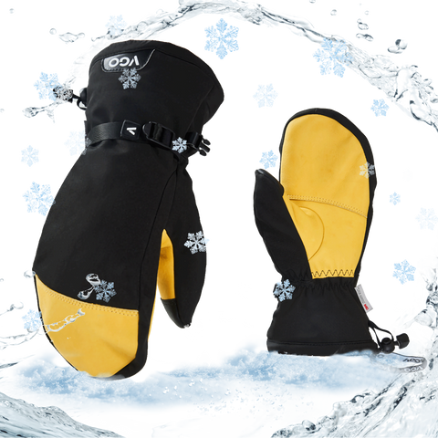 VGO 1 Pair -30℃/-22°F or Above Cow leather Warm Ski Gloves  For Male and Female (Above 18 years old),3M Thinsulate Waterproof Gloves (CA2472FLWP)