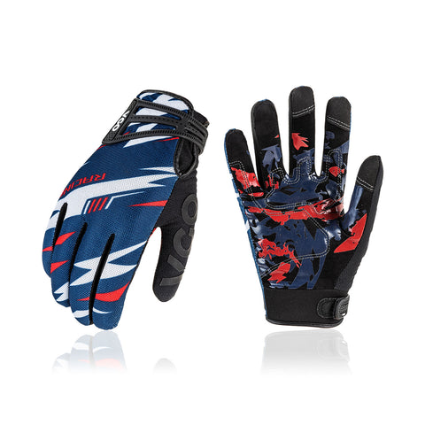 VGO 1 Pair Full Finger Touchscreen Motorcycle Gloves, Mountain Cycling Gloves, Riding Gloves, Workout,Racing, Outdoor Gloves (Blue/Red, MF5178)