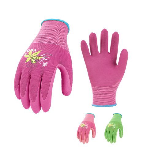 Vgo 3 Pairs Ladies' Foam Latex Coating Gardening and Work Gloves (Green & Pink & Purple, RB6013)