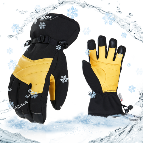 VGO 1 Pair -30℃/-22°F or Above Cow Leather Warm For Male and Female (Above 18 years old), Winter Snow Gloves, Outdoor Gloves, 3M Thinsulate Waterproof Gloves (CA2469FW)